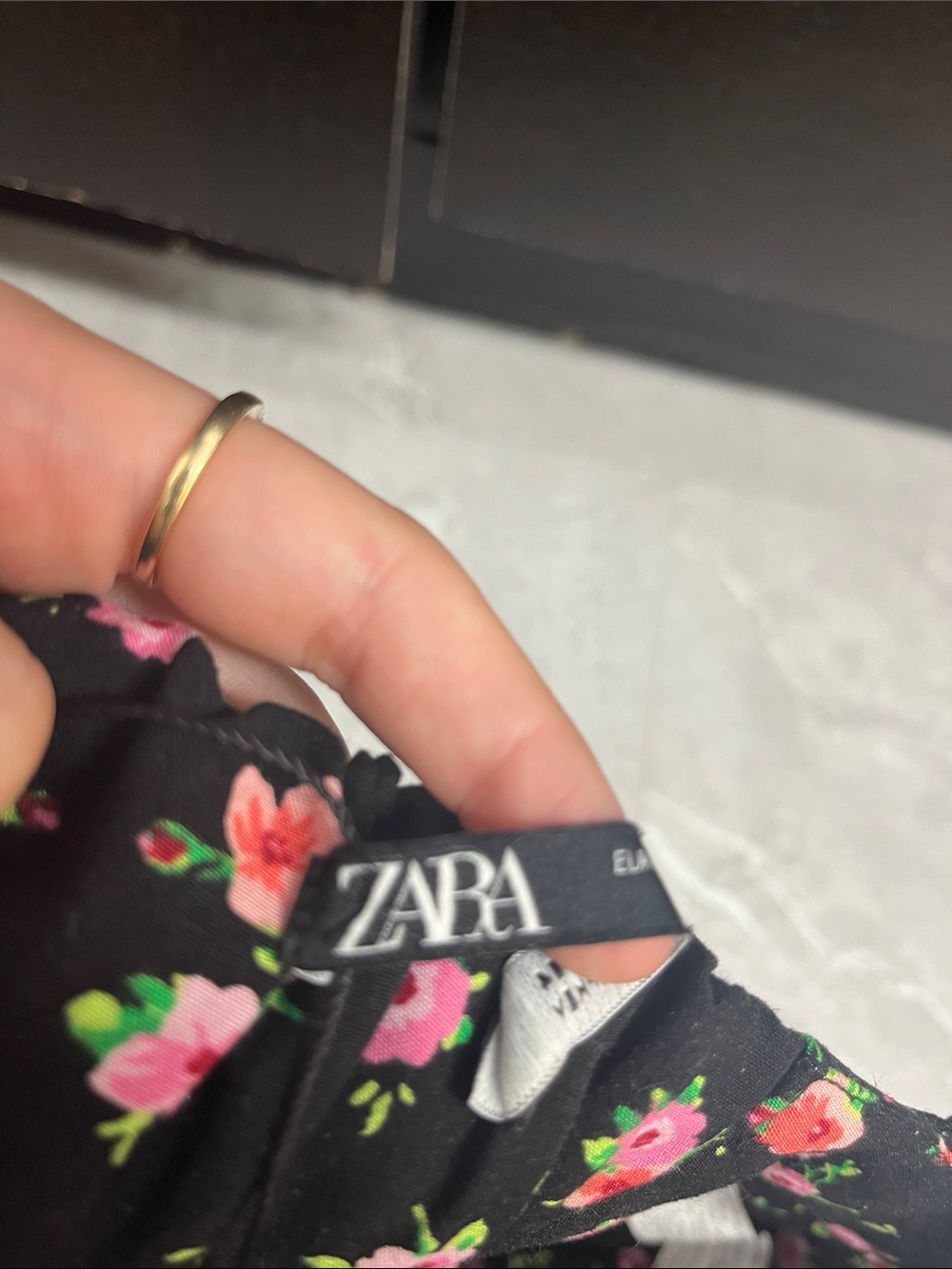 Zara Black Cropped Bustier Top with Pink Floral Print - Picture 4 of 5